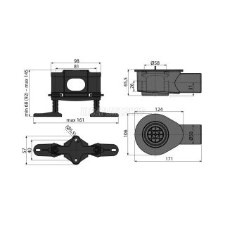 Сифон AlcaPlast DN50 и комплект регулируемых ног для модулярного желоба APZ13 низкий 50 л/мин APZ-S9
